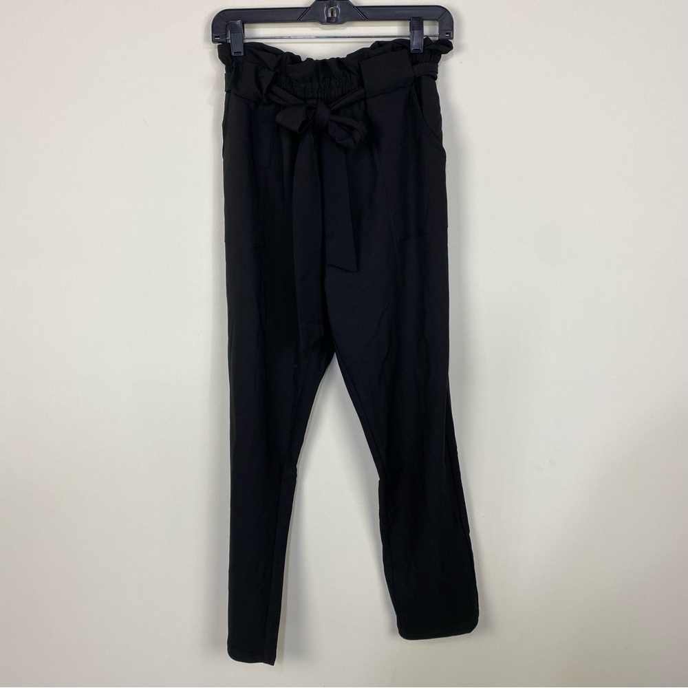 Grace Karin black straight tapered leg black bow waist trouser dressy dress pant